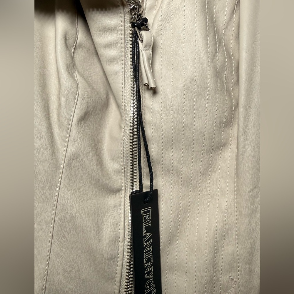 Blank NYC 🤍Cream Asymmetric Faux-Leather Moto Jacket - Picture 5 of 7